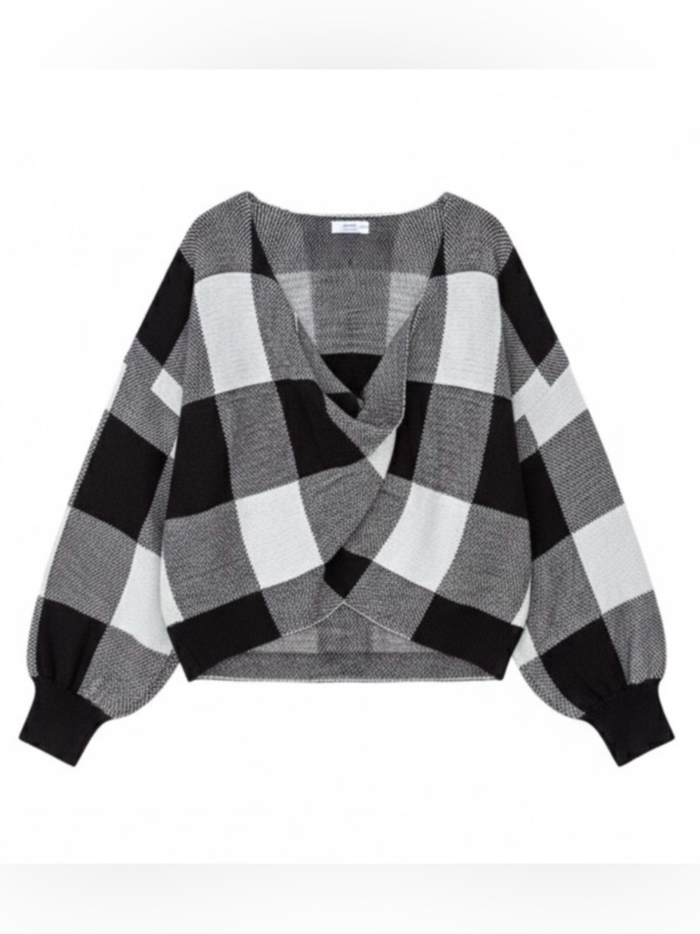 Ardene Buffalo Plaid Twist Front Pullover Sweater Balloon Sleeve Checkered M